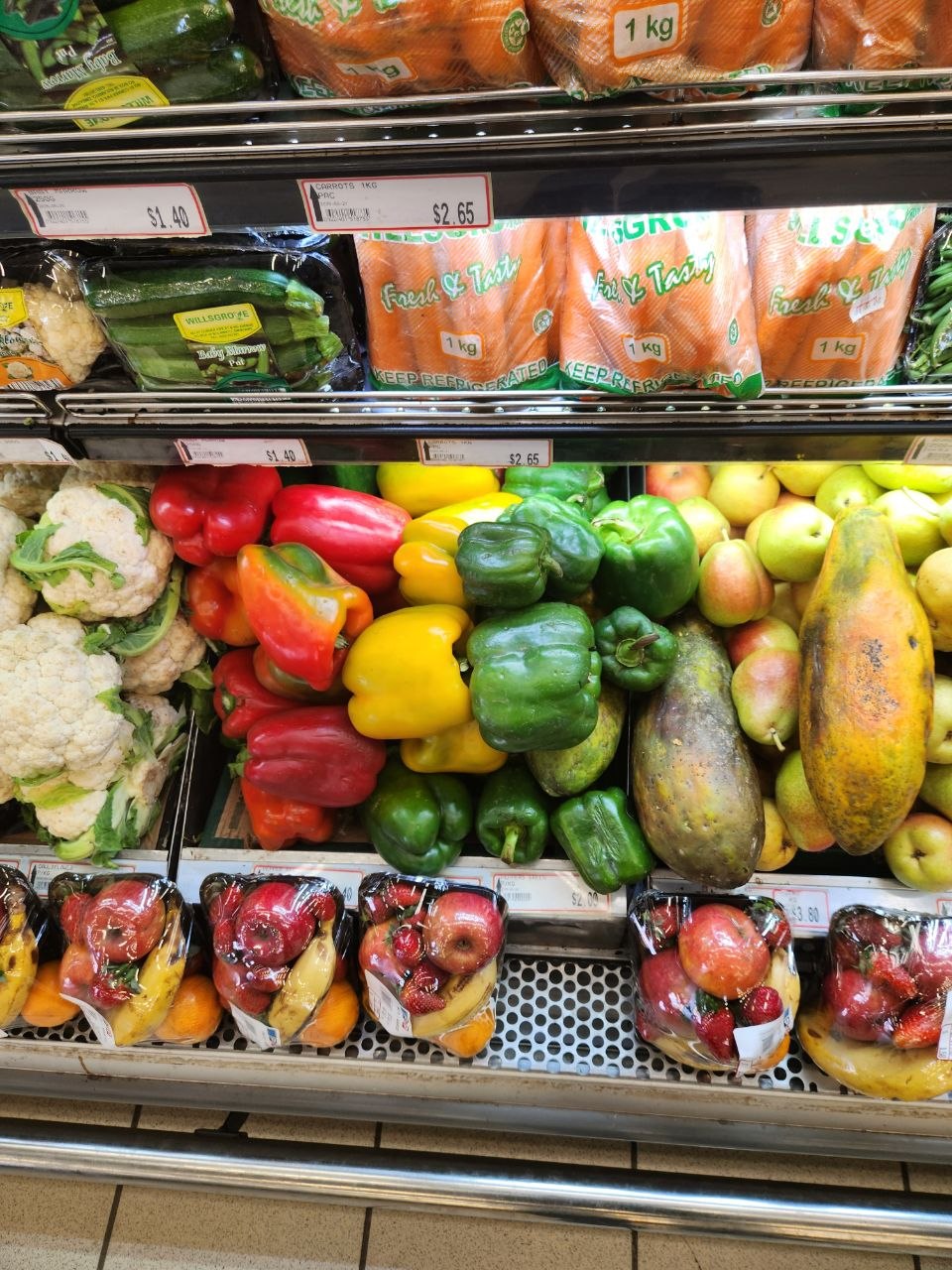 Bell Peppers, Paw Paw, Mixed Fruit, Carrots, Pears, Cauliflower